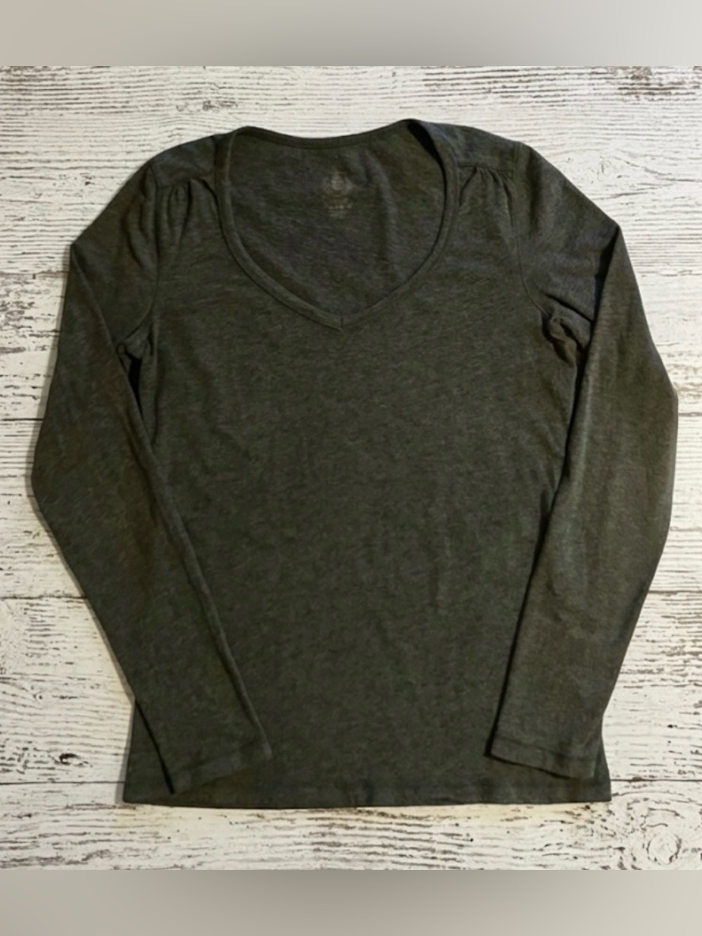 JACOB Charcoal Gray V-Neck Long Sleeve Tee Women’s Medium Minimalist Basic